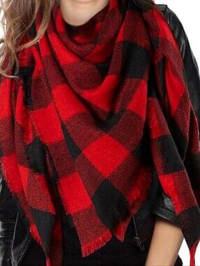 Torrid Buffalo Check Scarf Red Black Fringe